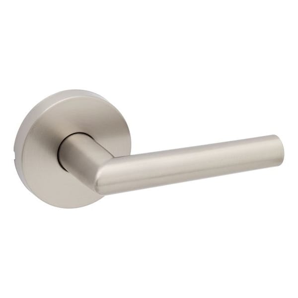 Milan Lever with Round Rose Passage Door Lock with 6AL Latch and RCS Strike Satin Nickel Finish